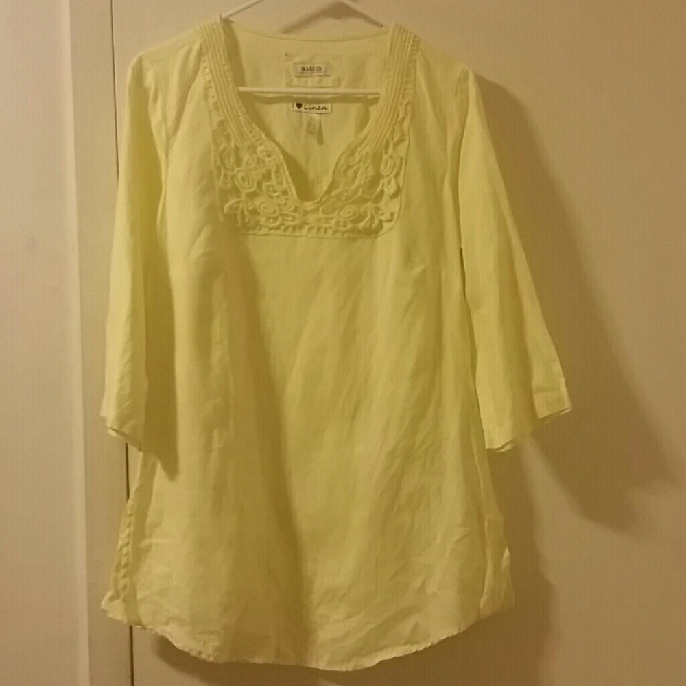 Yellow malvin linen crochet  tunic